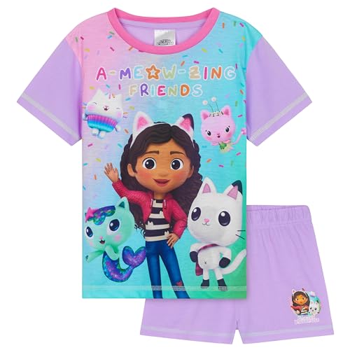 Gabby's Dollhouse Schlafanzug Mädchen Kurz, Sommer Pyjama Set T-Shirt & Shorts (Lila/Multi, 5-6 Jahre) von Gabby's Dollhouse