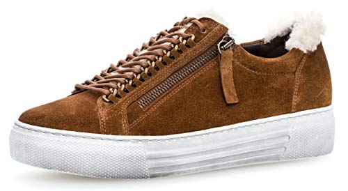 Gabor 96.466 Damen Sneaker,Low-Top Sneaker,Schnürschuh,Freizeitschuh,Comfort-Mehrweite,Reißverschluss,Optifit- Wechselfußbett,Dark-Sattel/Natur,4.5 UK von Gabor