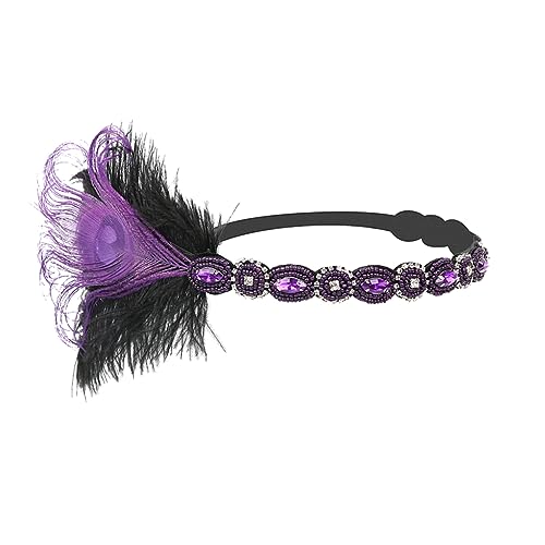 Gadpiparty Pfauenfeder-stirnband Tolle -kopfbedeckung 1920s Stirnband 1920s Feder Stirnband 1920 Kopfschmuck Leistung Haarband Flapper Headwear Kleidung Laufsteg Violett Braut von Gadpiparty