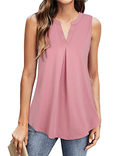 Gaharu Hemdbluse ärmellos Damen Tunikashirt Sommer Rosa Oberteile Elegant Party Top Schöne Tuniken Lange Blusen Damen für Leggings Modisch,Fließendes Top Weit Fallende Bluse Frauen Tunika Rosa,L von Gaharu