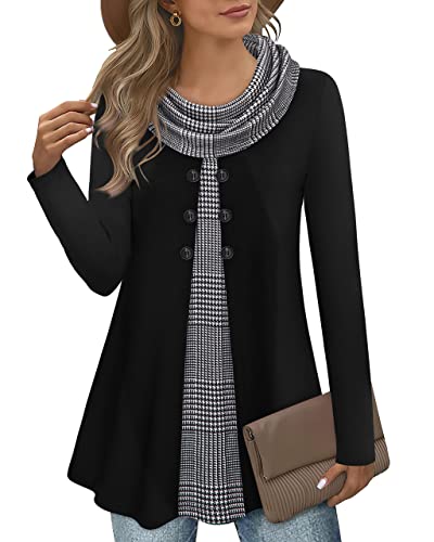 Gaharu Damen Winter Pulli Elegant Warm Lang Sweater Damen Business Outfit Damen Herbst Winter Büro Kleidung Turtleneck Pulli Patchwork Hoodie Damen Langarm Tunikashirt Elegant Curvy Tunika Damen von Gaharu