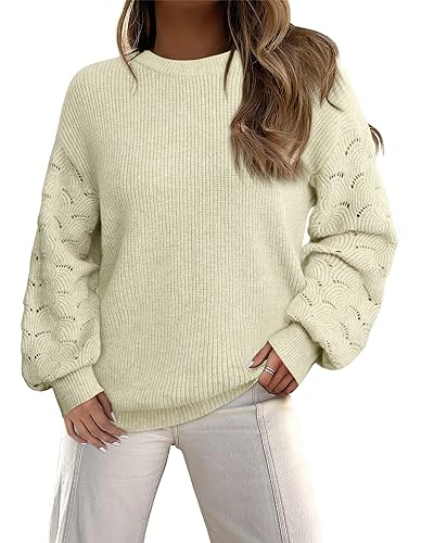 Gaharu Hoodie Damen Oversize Langarmshirt Damen Weiß Pullover Damen Rundhals Sweatshirt Weit-Geschnitten Pulli Damen Unifarben Damen Pullis Weiß-Grau,XXL von Gaharu