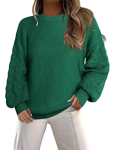 Gaharu Winter Pullover für Damen Warm Locker Elegante Damen Sweater Oversized Leger Winter Kleidung Damen Pulli Langarm Rundhals Pullover Dunkelgrün,XL von Gaharu