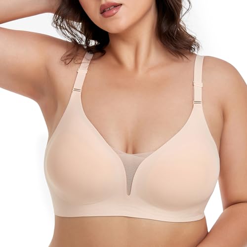 Gailife Nahtloser BH Damen Ohne Bügel Gepolstert Bustier Damen Komfort Weicher Schlaf T-Shirts BH mit zusätzlicher BH-Verlängerung Beige M von Gailife