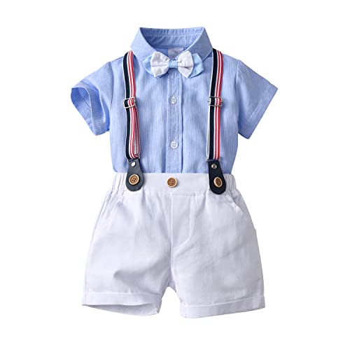 Gajaous Baby Jungen Gentleman Anzüge, Kinder Kurzarm Bowtie Shirt Strampler + Hosenträger Shorts Overalls Festliche Taufe Hochzeit Gentleman Shorts Set von Gajaous