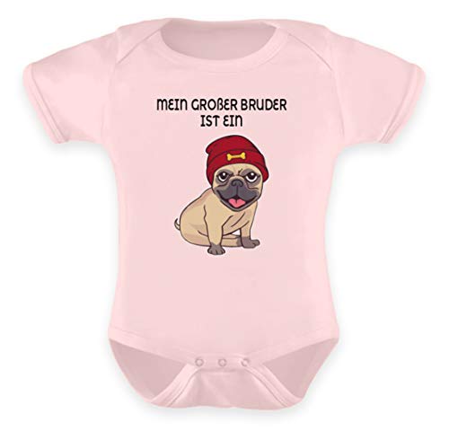 Strampler Großer Bruder Mops - Baby Body -0-6 Monate-Puder Rosa von Galeriemode