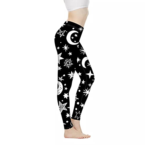 Gambo Leggings mit hoher Taille, Bauchkontrolle, Workout-Leggings, volle Länge, Yogahose, dünne Sportleggings, Mond und Stern, L von Gambo