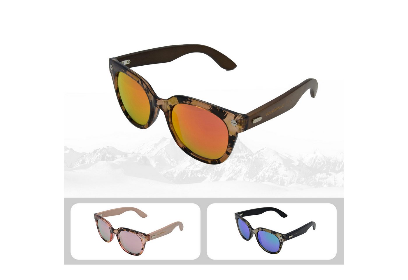 Gamswild Sonnenbrille UV400 GAMSSTYLE Modebrille breite Bambusholzbügel Damen Modell WM1328, rot-orange, grün-türkis, rosa-pink von Gamswild