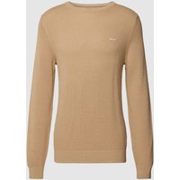 Gant Strickpullover mit Rundhalsausschnitt und Label-Stitching in Beige, Größe M von Gant