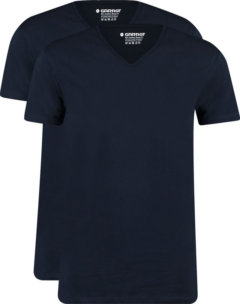 Garage 2-Pack Basic T-shirt Bio V-Ausschnitt Dunkelblau - Größe L von Garage