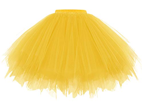 Gardenwed Damen Petticoat 50er Rockabilly Jahre Retro Tutu Ballet Tüllrock Cosplay Crinoline Tütü Rock in Gelb Ballet Tanzkleid Karneval Kostüm Rockabilly in Gelb Dark Yellow S von Gardenwed