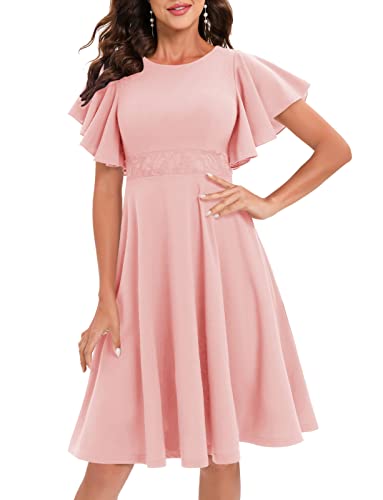 Gardenwed Abendkleider elegant für Hochzeit Rosa Spitzen Cocktailkleid Sommerkleid Prinzessin Schwingen Tanzkleid für Abschlussball Partei Blush XL von Gardenwed