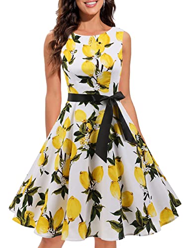 Kleider Kleid Rockabilly Damen cocktailkleid Vintage Kleider 60er Jahre Audrey Hepburn Kleid Kleid festlich Damen 50er Jahre Kleider Damen Petticoat Kleid Lemon Flower M von Gardenwed