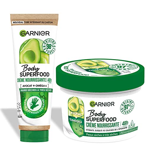 Garnier Body Superfood – Set mit pflegender Körpercreme + pflegende Handcreme – 48 Stunden Feuchtigkeit – mit Avocadoöl und Omega 6 – 97% Inhaltsstoffe natürlichen Ursprungs Garnier Body Superfood – Set mit pflegender Körpercreme + pflegende Handcreme – 48 Stunden Feuchtigkeit – mit Avocadoöl und Omega 6 – 97% Inhaltsstoffe natürlichen Ursprungs von Garnier