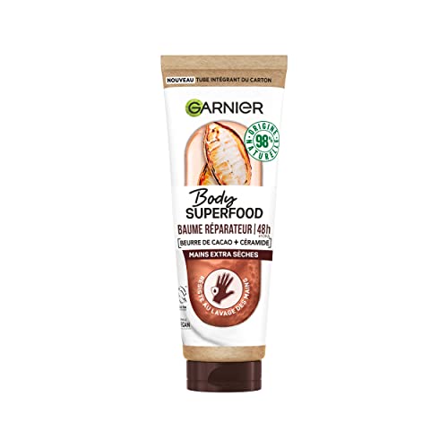 Garnier Body Superfood – reparierender Handbalsam 48 Stunden mit Kakaobutter & Keramik – vegane Formel mit 98% natürlichen Inhaltsstoffen – für extra trockene Hände – 75 ml von Garnier