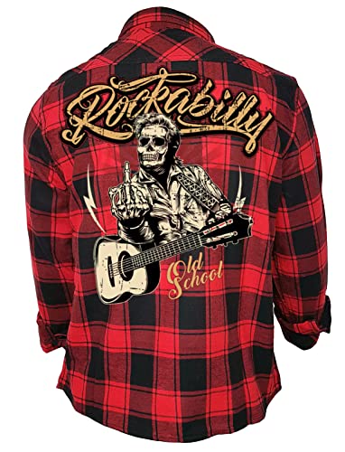 Gasoline Bandit Rockabilly Worker Herren-Hemd schwarz-rot kariert - Old School XL von Gasoline Bandit