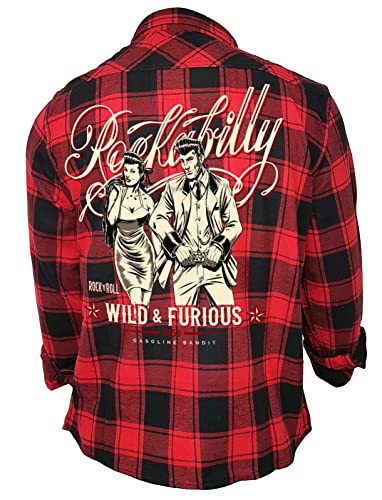 Gasoline Bandit Rockabilly Worker Herren-Hemd schwarz-rot kariert - Wild an Furious 2XL von Gasoline Bandit