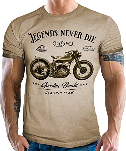 Gasoline Bandit Vintage Retro Biker T-Shirt Used Look - Legends Never Die - Oldtimer 3XL von Gasoline Bandit