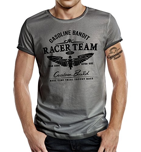 Körperbetontes Slimfit Biker Racer T-Shirt im Used Vintage Look: Racer Team M von Gasoline Bandit