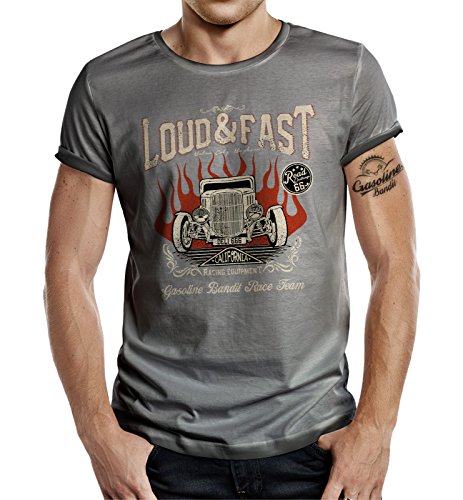 Körperbetontes Slimfit Hot Rod Racer T-Shirt im Used Vintage Look: Loud and Fast XXXL von Gasoline Bandit