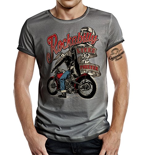 Körperbetontes Slimfit Rockabilly Biker Racer T-Shirt im Used Vintage Look: Lives Forever XXL von Gasoline Bandit