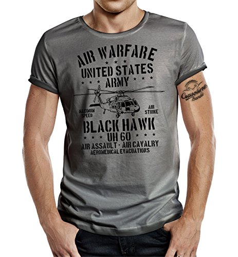 Körperbetontes Slimfit USAF Fan T-Shirt im Used Vintage Look: Black Hawk - Air Cavalry XXXL von Gasoline Bandit