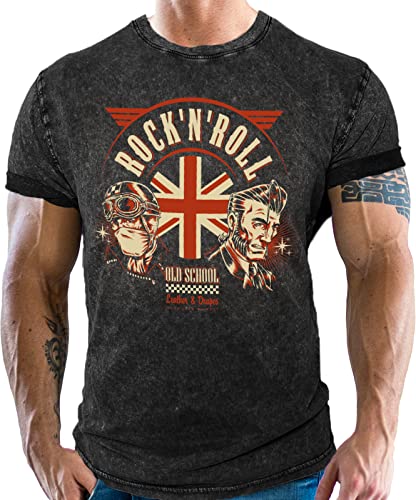 Rockabilly Biker Vintage Used Look T-Shirt: UK Rock'n Roll von Gasoline Bandit