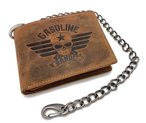 Vintage Biker Wallet Geldbörse klein original GASOLINE BANDIT aus Echtleder mit Kette von Gasoline Bandit