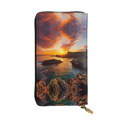 GaxfjRu Norwegen Islands Praktische Damen Geldbörse - Kunstleder mit Metallreißverschluss, mehreren Fächern und Kartenfächern, Irland Sunset Seascape1, Einheitsgröße, Classic von GaxfjRu