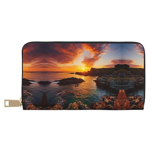 GaxfjRu Norwegen Islands stylische und praktische Damen Geldbörse - schlankes und schlankes Kreditkartenetui mit Reißverschlussfach, Irland Sunset Seascape1, Einheitsgröße, Classic von GaxfjRu