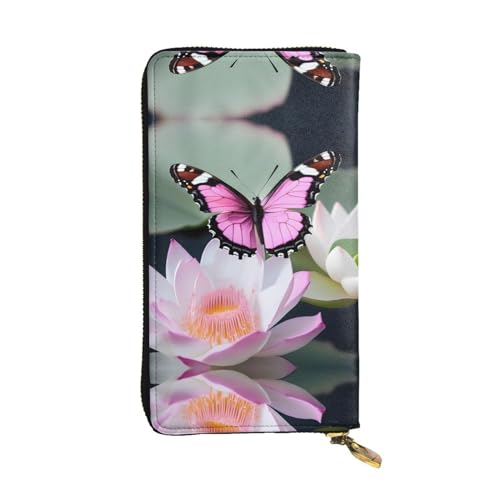 GaxfjRu Pink Cherry Blossoms Praktische Damen Geldbörse - Kunstleder mit Metallreißverschluss, mehreren Fächern und Kartenfächern, Pink Butterfly 1, Einheitsgröße, Classic von GaxfjRu