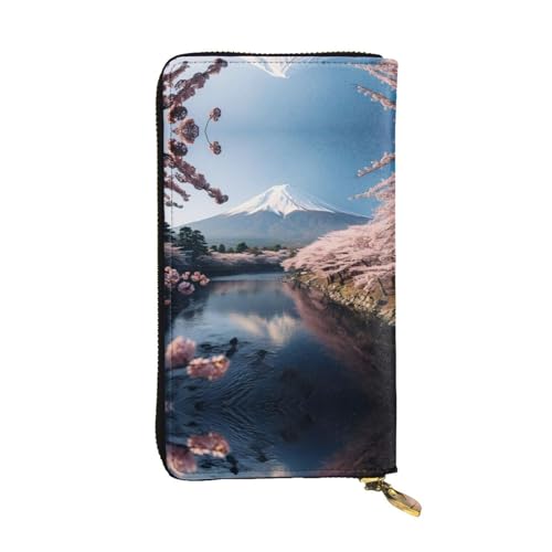 GaxfjRu lotuses Flower Praktische Damen Geldbörse - Kunstleder mit Metallreißverschluss, Mehrere Fächer und Kartenfächer, Japanischer Mount Fuji-Landschaft, Einheitsgröße, Classic von GaxfjRu