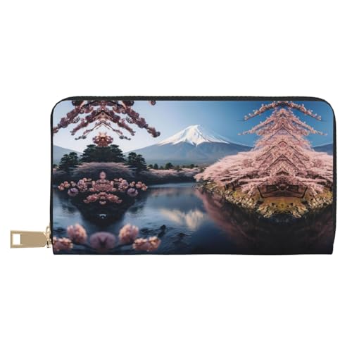 GaxfjRu lotuses Flower Stilvolle und praktische Damen Geldbörse - Schlankes und schlankes Kreditkartenetui mit Reißverschlussfach, Japanischer Mount Fuji-Landschaft, Einheitsgröße, Classic von GaxfjRu