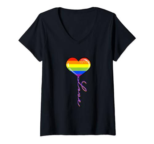Damen Love LGBTQ Ally Pride Gay Geschenk Menschlicher Regenbogen Gleichheit T-Shirt mit V-Ausschnitt von Gay Gifts Human Rainbow Transgender Lesbian