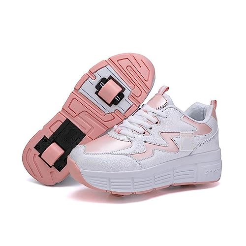 GeRRiT Laufschuhe Sportschuhe Mit Rollen, Kinder Schuhe Mit Rollen, Mode Rollenschuhe Skateboardschuhe Kinder Schuhe Mit 2 Rollen, Für Kinder Mädchen Junge Erwachsene,Pink-33 EU von GeRRiT