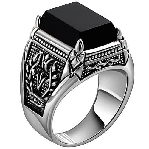 GeRRiT Retro Ring 925 Sterling Silber Ring Künstlicher Schwarzer Achat Fackel Männlicher Ring, 1, 59mm von GeRRiT