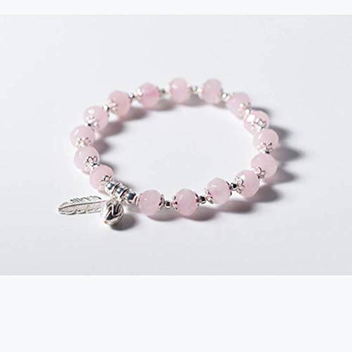 GeRRiT S925 Silber Armband Weibliche Süße Kristall Armband Temperament Feder Hibiskus Stein Schmuck Armband, Rosa,Silber von GeRRiT