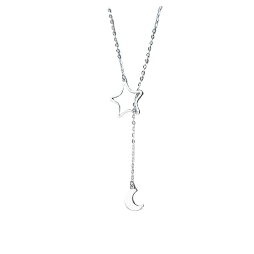 GeRRiT S925 Silber Stern Mond Halskette Einfache und Elegante Sweet Star Moon Lange Wolle Mantel Kette, S925 Silber von GeRRiT