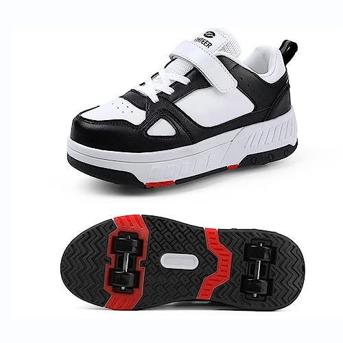 GeRRiT Schuhe Mit Rollen Versenkbarer Technischer Skateboardschuhe Sport Schuhe Kinder Rollschuhe Outdoor Turnschuhe Jungen und Mädchen 4 Rollschuhe,Black-40EU von GeRRiT