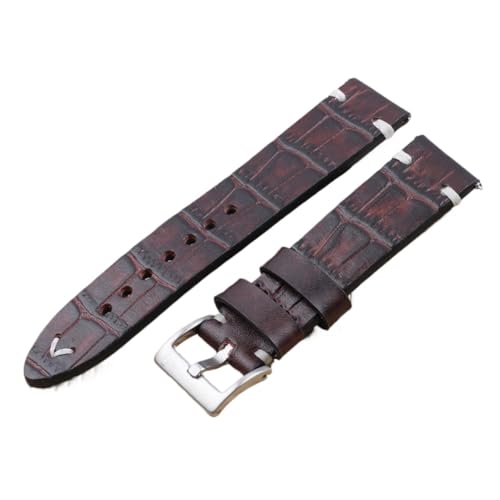 GeRnie Echtes Leder Armband 18mm 20mm 22mm 24mm Vintage Persönlichkeit Krokodil Textur Armband Armband for Frauen männer (Color : Coffee, Size : 22mm) von GeRnie