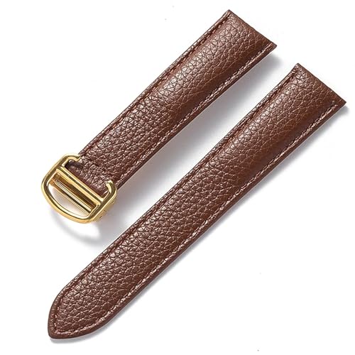 GeRnie Ersatz-Armband aus weichem Litschi-Leder mit Faltschließe for Herren und Damen, Uhrenzubehör (Color : Dark brown gold, Size : 20mm) von GeRnie