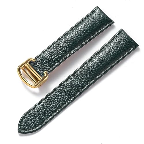 GeRnie Ersatz-Armband aus weichem Litschi-Leder mit Faltschließe for Herren und Damen, Uhrenzubehör (Color : Dark green gold, Size : 19mm) von GeRnie