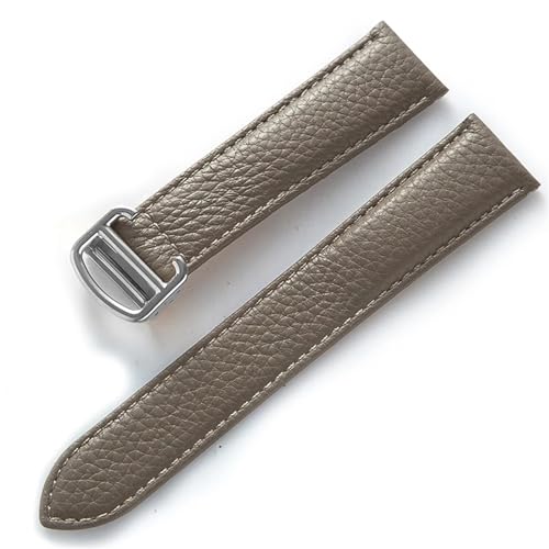 GeRnie Ersatz-Armband aus weichem Litschi-Leder mit Faltschließe for Herren und Damen, Uhrenzubehör (Color : Elephant Grey, Size : 21mm) von GeRnie