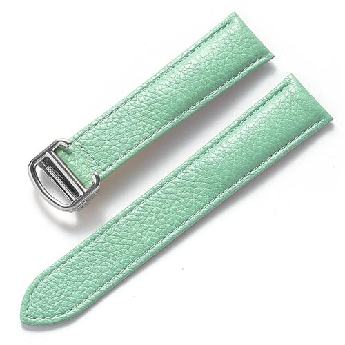GeRnie Ersatz-Armband aus weichem Litschi-Leder mit Faltschließe for Herren und Damen, Uhrenzubehör (Color : Light blue, Size : 14mm) von GeRnie