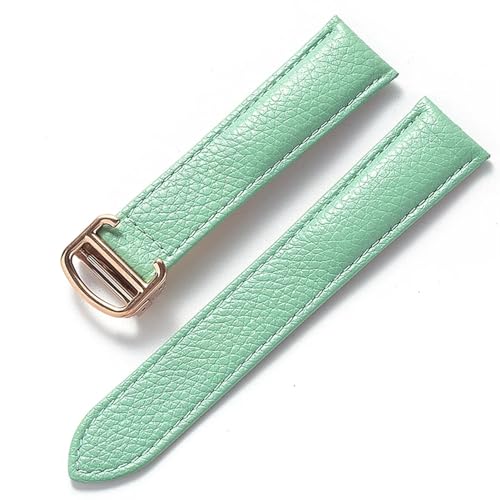 GeRnie Ersatz-Armband aus weichem Litschi-Leder mit Faltschließe for Herren und Damen, Uhrenzubehör (Color : Light blue rose, Size : 19mm) von GeRnie