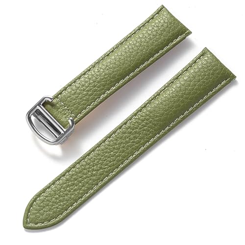 GeRnie Ersatz-Armband aus weichem Litschi-Leder mit Faltschließe for Herren und Damen, Uhrenzubehör (Color : Olive green, Size : 15mm) von GeRnie