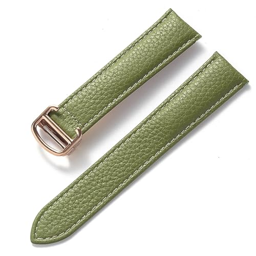 GeRnie Ersatz-Armband aus weichem Litschi-Leder mit Faltschließe for Herren und Damen, Uhrenzubehör (Color : Olive green gold, Size : 14mm) von GeRnie