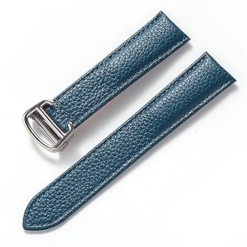 GeRnie Ersatz-Armband aus weichem Litschi-Leder mit Faltschließe for Herren und Damen, Uhrenzubehör (Color : Peacock blue, Size : 19mm) von GeRnie