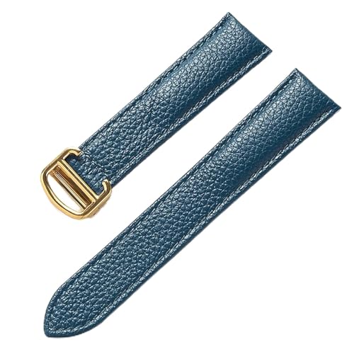 GeRnie Ersatz-Armband aus weichem Litschi-Leder mit Faltschließe for Herren und Damen, Uhrenzubehör (Color : Peacock blue gold, Size : 22mm) von GeRnie
