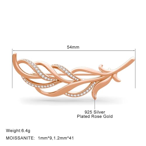 GeRnie Gelbgold-Blatt-Moissanit-Broschen for Frauen mit Zertifikat, brillanter Party-Luxus-Designer-Schmuck, Ehefrau-Geschenk(Color:Rose Gold) von GeRnie